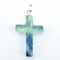 Rainbow Fluorite Cross Pendant Carving