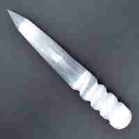 White Selenite Single Point Spiral Wand Carving